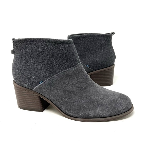 Toms Lacy Bootie Forged Iron Grey Suede Felt  Zip Back Ankle Boots Size 9.5 - Picture 1 of 10